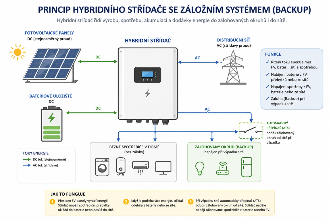 princip asymetrický hybridní střídač záložní systém fve