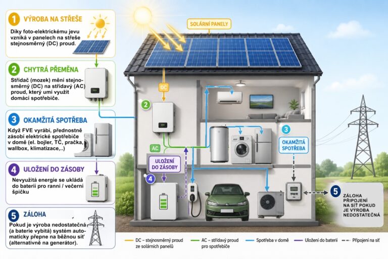 schéma fve fotovoltaická elektrárna princip fungování
